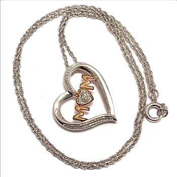 5 Genuine Diamonds Two Tone MOM Heart Necklace