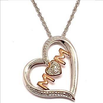 5 Genuine Diamonds Two Tone MOM Heart Necklace