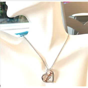 5 Genuine Diamonds Two Tone MOM Heart Necklace