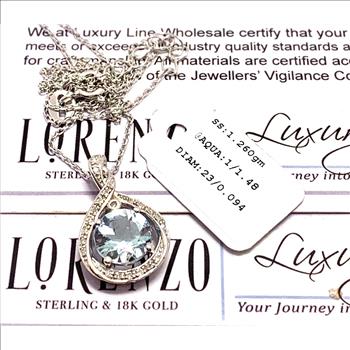 $509 Colore SG Lorenzo .925 Sterling Silver 1.48ctw Genuine Aquamarine & 23 Genuine 0.094ctw Diamonds Necklace