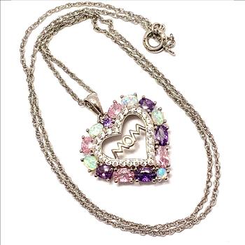 5.50ctw Multicolor Stones & Diamonique Diamond Heart Necklace
