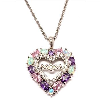 5.50ctw Multicolor Stones & Diamonique Diamond Heart Necklace