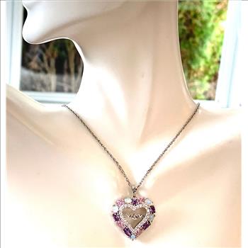 5.50ctw Multicolor Stones & Diamonique Diamond Heart Necklace