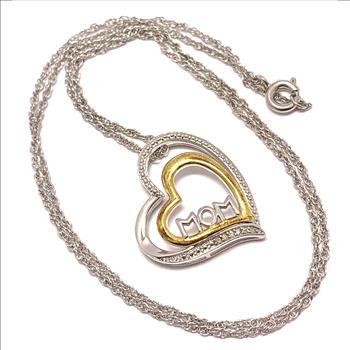 6 Genuine Diamonds Two Tone MOM Heart Necklace