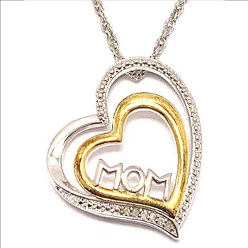 6 Genuine Diamonds Two Tone MOM Heart Necklace