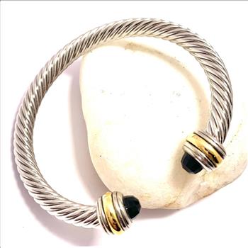 6.00ctw Black Spinel Cable Bangle Bracelet