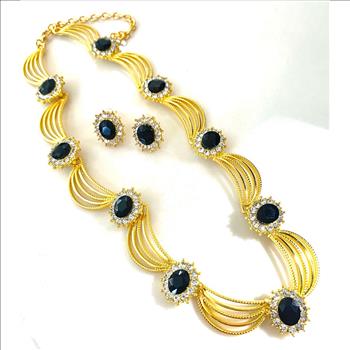 75.00ctw Black Spinel & CZ Set Of Necklace & Earrings