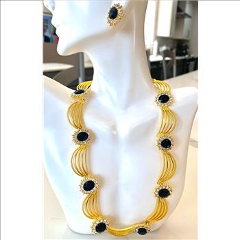 75.00ctw Black Spinel & CZ Set Of Necklace & Earrings