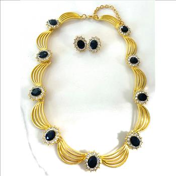 75.00ctw Black Spinel & CZ Set Of Necklace & Earrings