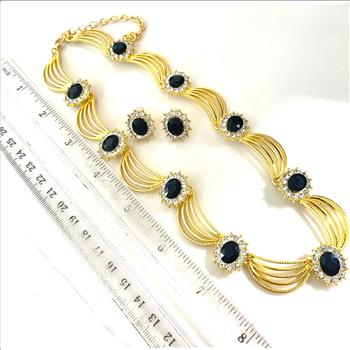 75.00ctw Black Spinel & CZ Set Of Necklace & Earrings