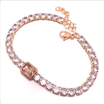 8.50ctw Pink Topaz & CZ Tennis Bracelet