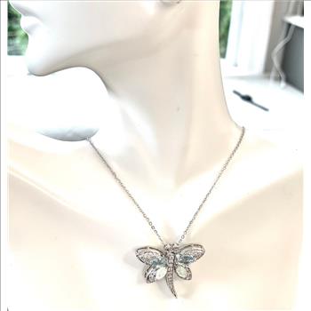 .925 Sterling Silver Chain 1.00ctw Opal  & Diamonique Diamond Butterfly  Necklace