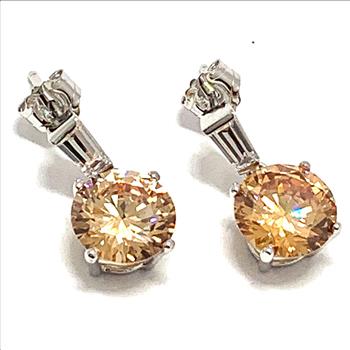 .925 Sterling Silver & 14k White Gold 8.00ctw Champagne Topaz & 0.10ctw Diamonique Diamond Earrings