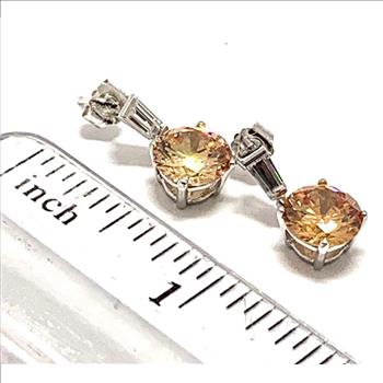 .925 Sterling Silver & 14k White Gold 8.00ctw Champagne Topaz & 0.10ctw Diamonique Diamond Earrings