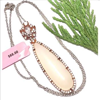 .925 Sterling Silver & 18k Rose Gold 3.00ctw Diamonique Diamond & 1.5” X 0.5” Natural White Quartz Necklace