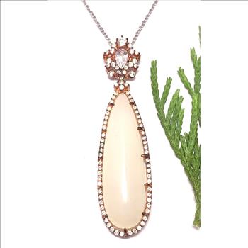 .925 Sterling Silver & 18k Rose Gold 3.00ctw Diamonique Diamond & 1.5” X 0.5” Natural White Quartz Necklace