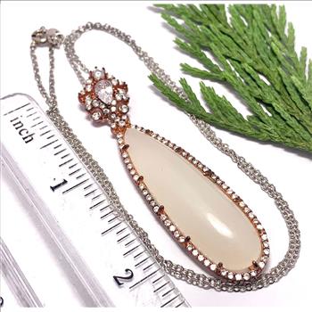 .925 Sterling Silver & 18k Rose Gold 3.00ctw Diamonique Diamonds & 1.5” X 0.5” Natural White Quartz Necklace