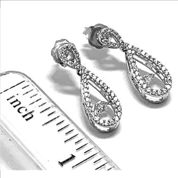 .925 Sterling Silver & 18k WG Dancing Diamond Design 1.00ctw Diamonique Diamond Stud Earrings