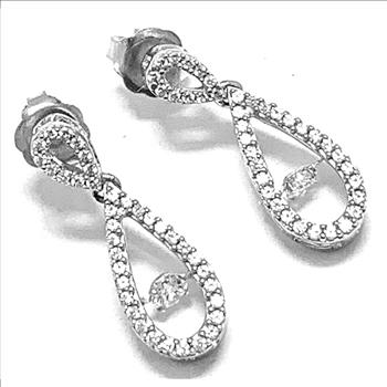 .925 Sterling Silver & 18k WG Dancing Diamond Design 1.00ctw Diamonique Diamond Stud Earrings