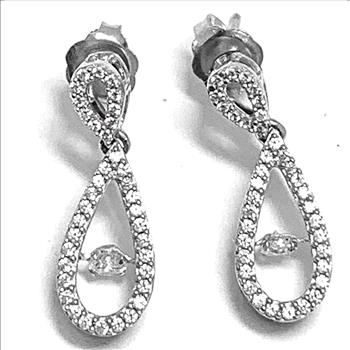 .925 Sterling Silver & 18k WG Dancing Diamond Design 1.00ctw Diamonique Diamond Stud Earrings