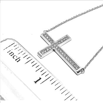 .925 Sterling Silver & 18k White Gold 0.35ctw Diamonique Diamond Cross Necklace