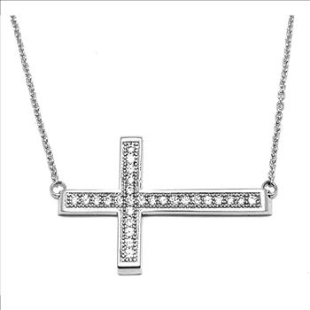 .925 Sterling Silver & 18k White Gold 0.35ctw Diamonique Diamond Cross Necklace