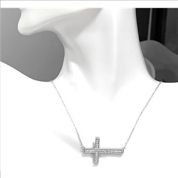 .925 Sterling Silver & 18k White Gold 0.35ctw Diamonique Diamond Cross Necklace