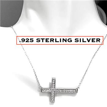 .925 Sterling Silver & 18k White Gold 0.35ctw Diamonique Diamond Cross Necklace