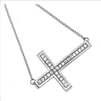 .925 Sterling Silver & 18k White Gold 0.35ctw Diamonique Diamond Cross Necklace