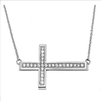 .925 Sterling Silver & 18k White Gold 0.35ctw Diamonique Diamond Cross Necklace