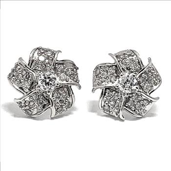 .925 Sterling Silver & 18k White Gold 0.40ctw Diamonique Diamond Stud Earrings - DANCING DIAMOND Collection