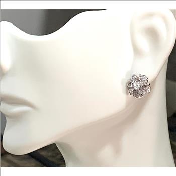 .925 Sterling Silver & 18k White Gold 0.40ctw Diamonique Diamond Stud Earrings - DANCING DIAMOND Collection