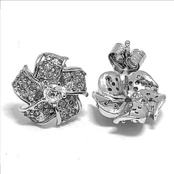 .925 Sterling Silver & 18k White Gold 0.40ctw Diamonique Diamond Stud Earrings - DANCING DIAMOND Collection