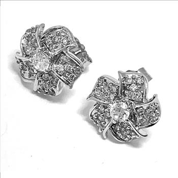 .925 Sterling Silver & 18k White Gold 0.40ctw Diamonique Diamond Stud Earrings - DANCING DIAMOND Collection