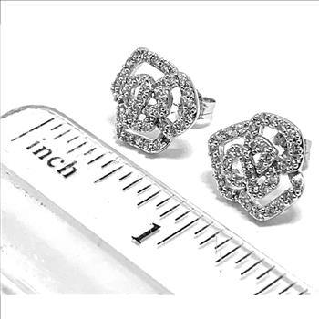 .925 Sterling Silver & 18k White Gold 0.75ctw Diamonique Diamond Stud Earrings