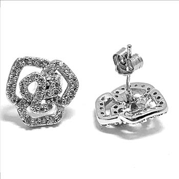 .925 Sterling Silver & 18k White Gold 0.75ctw Diamonique Diamond Stud Earrings