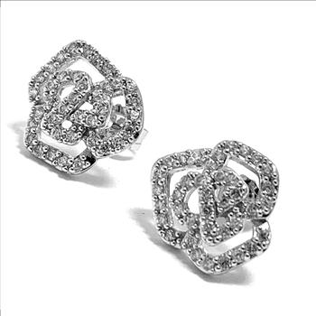 .925 Sterling Silver & 18k White Gold 0.75ctw Diamonique Diamond Stud Earrings