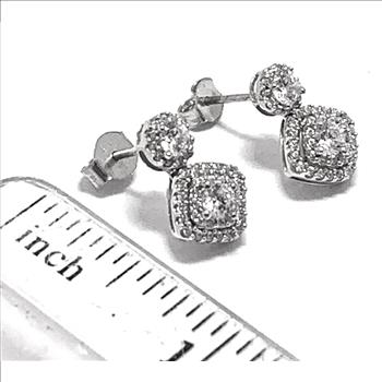 .925 Sterling Silver &18k White Gold 1.00ctw Diamonique Diamond Earrings