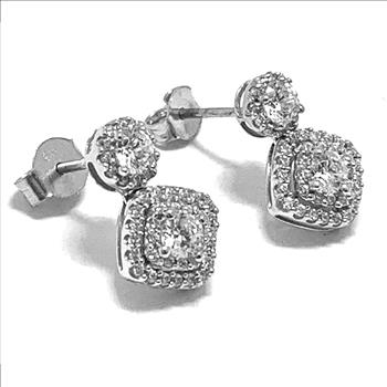 .925 Sterling Silver &18k White Gold 1.00ctw Diamonique Diamond Earrings