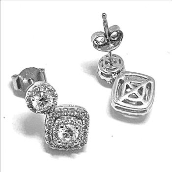 .925 Sterling Silver &18k White Gold 1.00ctw Diamonique Diamond Earrings