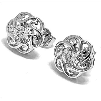.925 Sterling Silver & 18k White Gold 1.00ctw Diamonique Diamond Stud Earrings