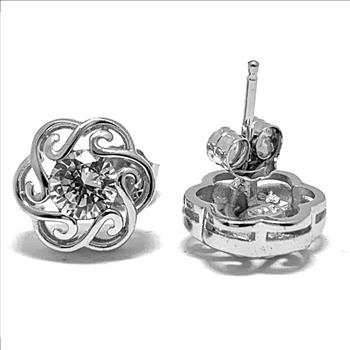 .925 Sterling Silver & 18k White Gold 1.00ctw Diamonique Diamond Stud Earrings