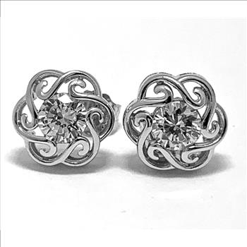 .925 Sterling Silver & 18k White Gold 1.00ctw Diamonique Diamond Stud Earrings