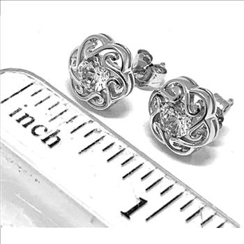 .925 Sterling Silver & 18k White Gold 1.00ctw Diamonique Diamond Stud Earrings