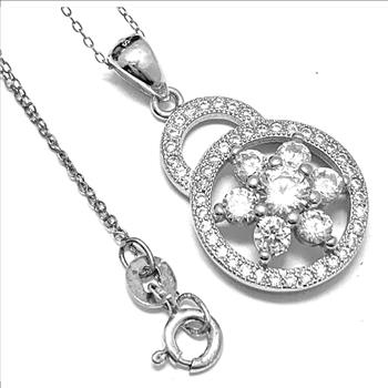 .925 Sterling Silver & 18k White Gold 2.00ctw Diamonique Diamond Necklace
