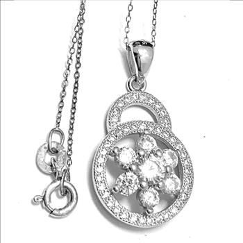 .925 Sterling Silver & 18k White Gold 2.00ctw Diamonique Diamond Necklace