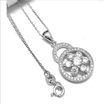 .925 Sterling Silver & 18k White Gold 2.00ctw Diamonique Diamond Necklace