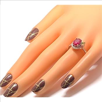 .925 Sterling Silver & 18k White Gold 4.75ctw Diamonique Diamond, Ruby & Multicolor Stones Ring
