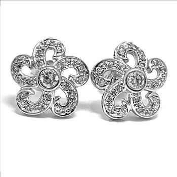 .925 Sterling Silver & 18k White Gold  Diamonique Diamond Stud Earrings