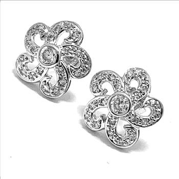 .925 Sterling Silver & 18k White Gold  Diamonique Diamond Stud Earrings